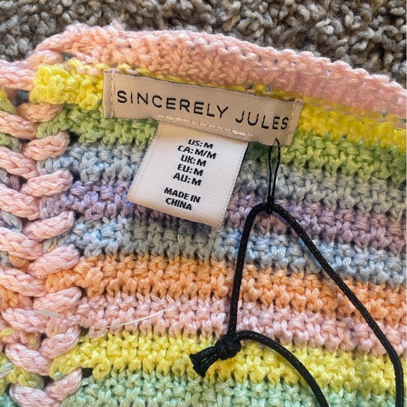Sincerely Jules Pastel Rainbow Knit Crop Top NWT - Picture 8 of 8
